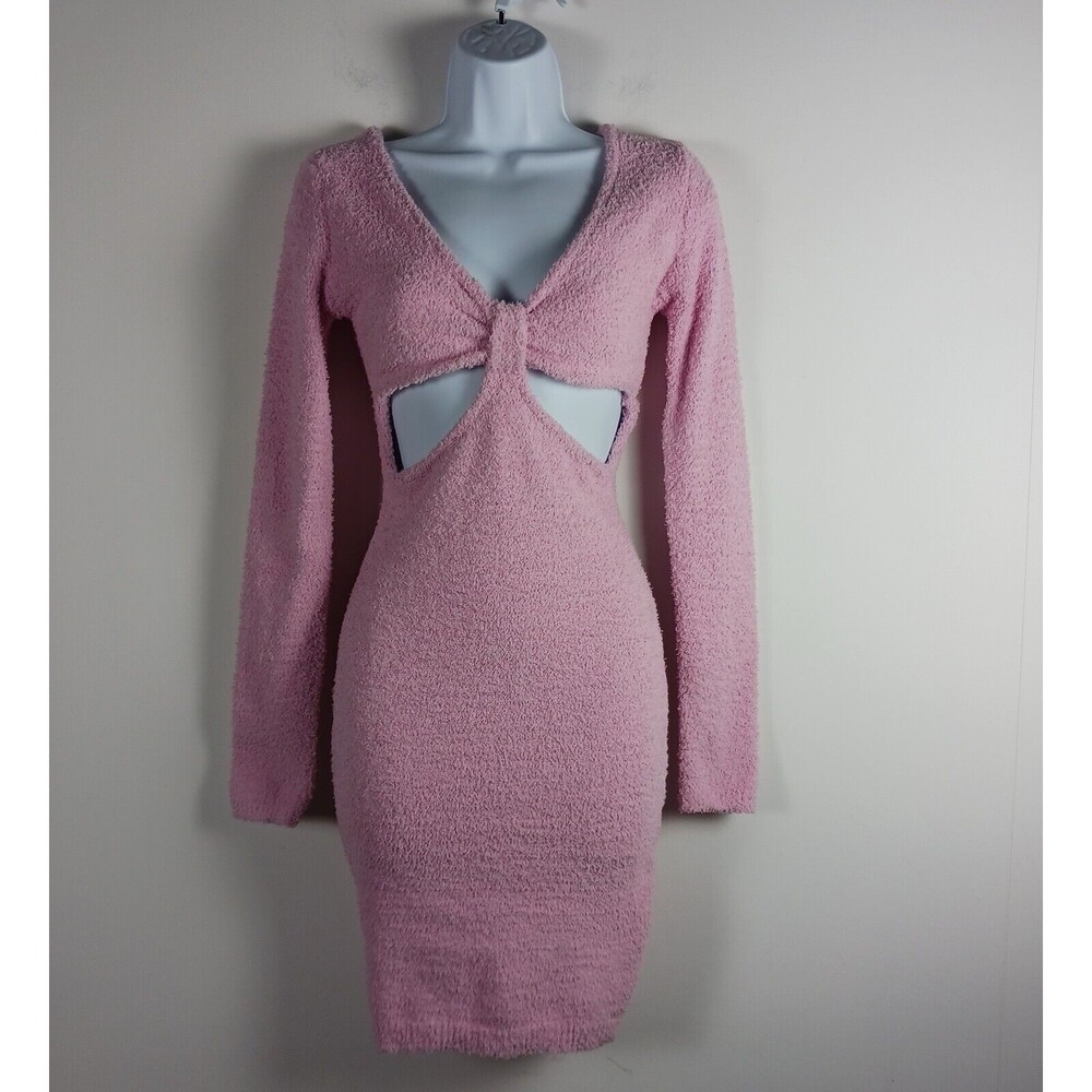 Hera Pink Cut Out Sweater Dress Boucle Bodycon Stretch Size M NWT
